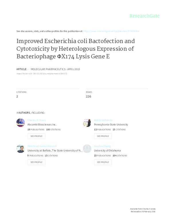 (PDF) Improved Escherichia coli bactofection and cytotoxicity by ...