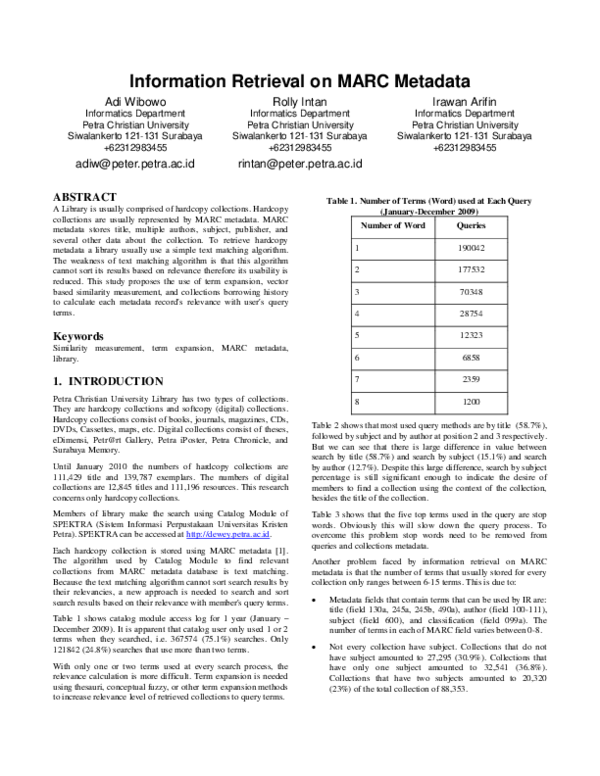 (PDF) Information Retrieval on MARC Metadata