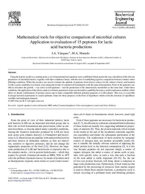 (PDF) Mathematical tools for objective comparison of microbial cultures