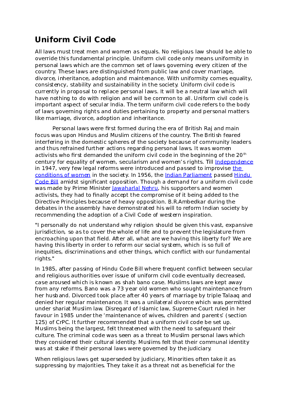 (DOC) Uniform Civil Code
