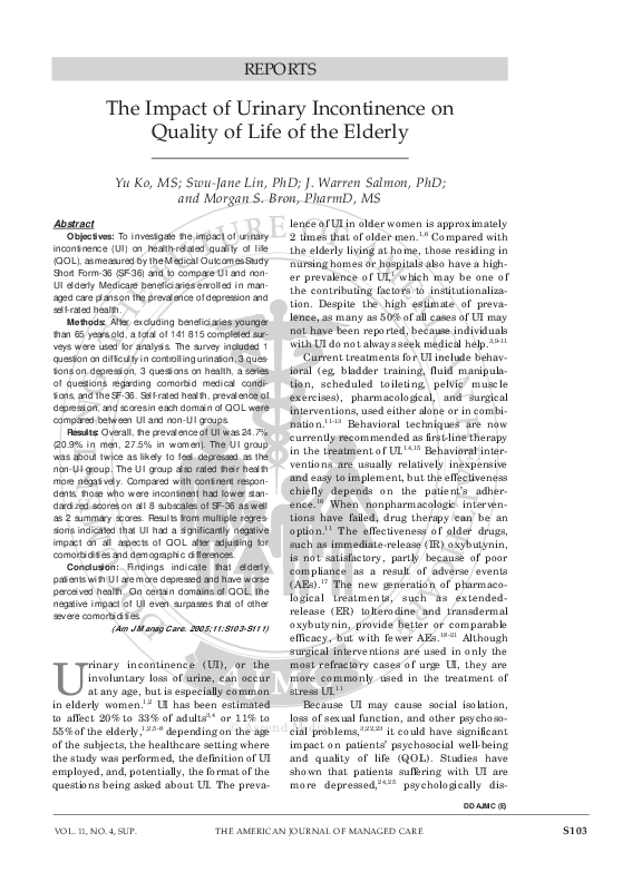 (PDF) The impact of urinary incontinence on quality of life of the elderly