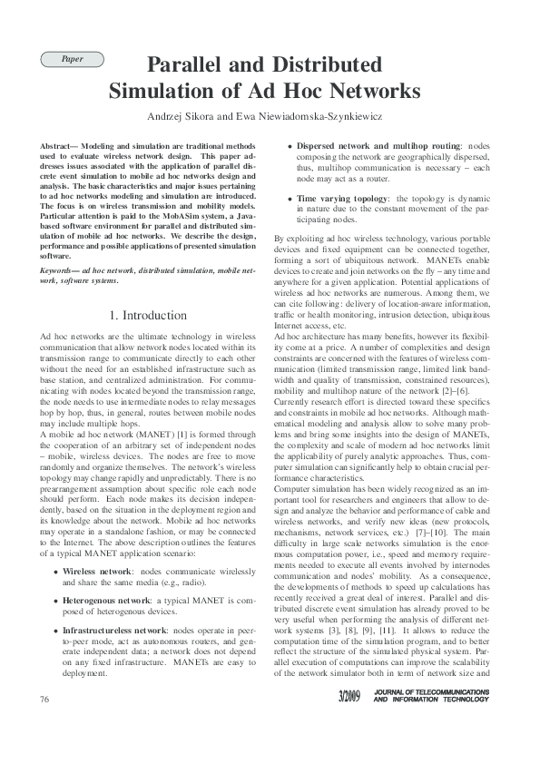 (PDF) Parallel and Distributed Simulation of Ad Hoc Networks
