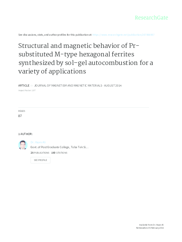 (PDF) Structural and behavior of Prsubstituted Mtype