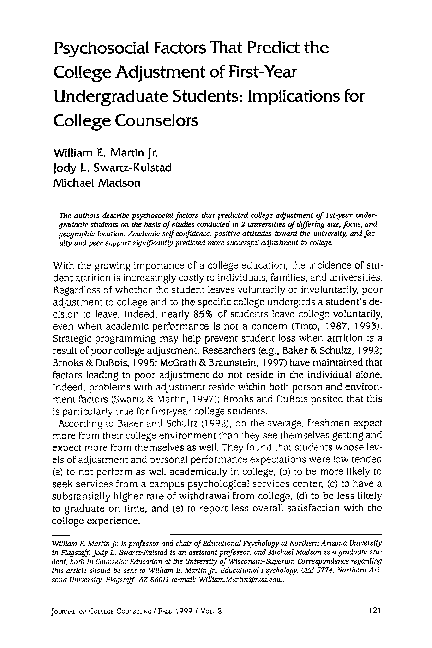 (PDF) Psychosocial Factors That Predict the College Adjustment of First ...