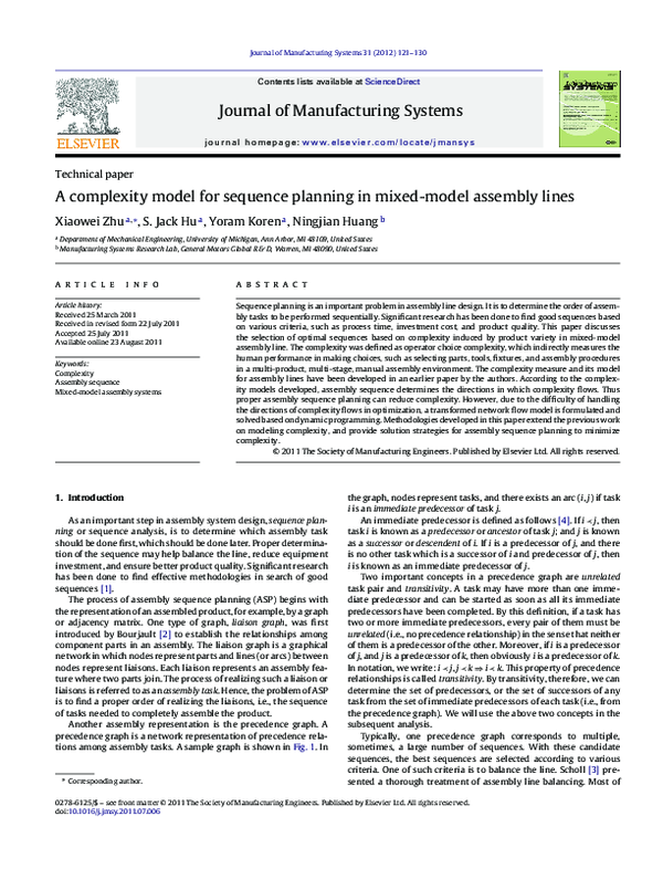 (PDF) A complexity model for sequence planning in mixed-model assembly ...