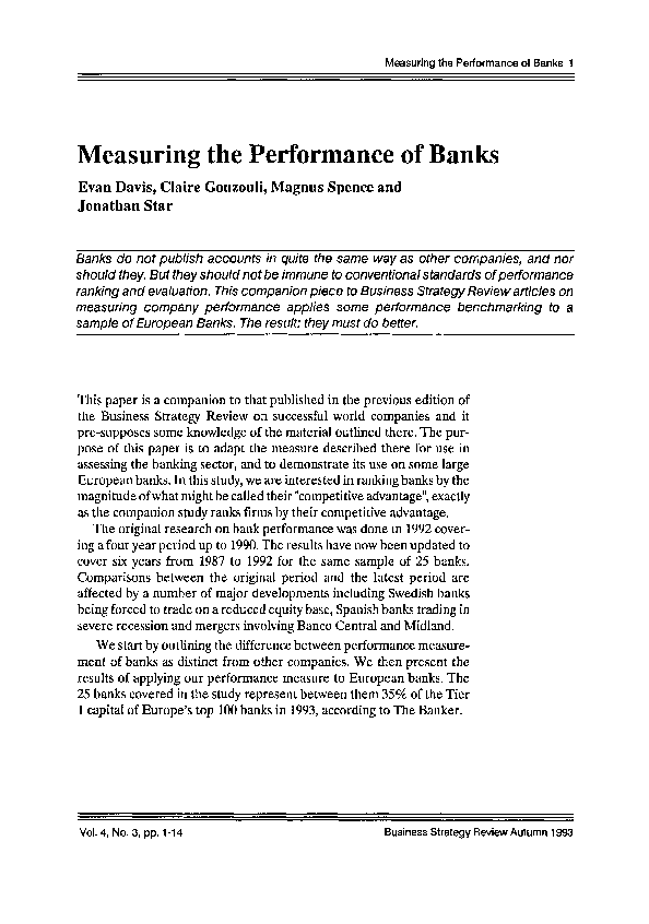 (PDF) Measuring the Performance of Banks
