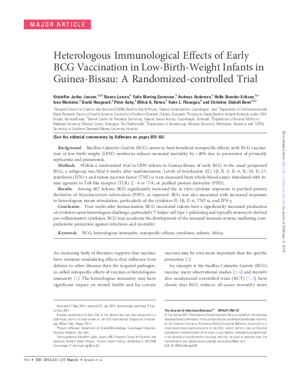 (PDF) Heterologous Immunological Effects of Early BCG Vaccination in ...