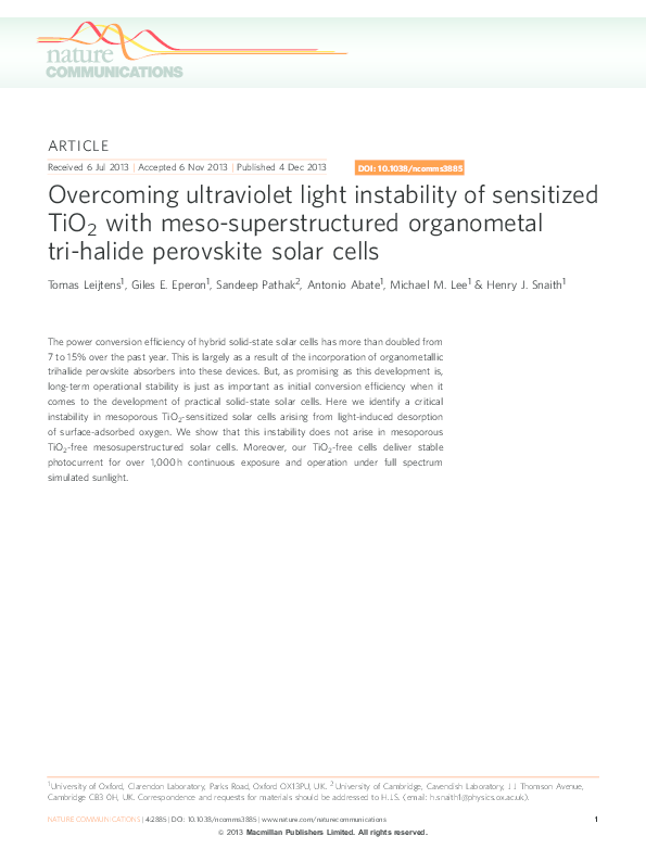 (PDF) Overcoming ultraviolet light instability of sensitized TiO2 with ...