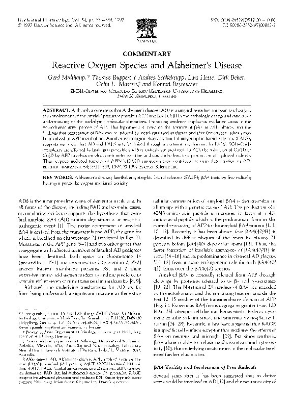 (PDF) Reactive oxygen species and Alzheimer's disease