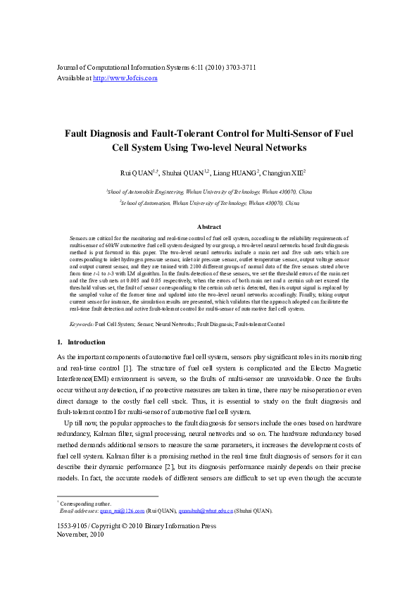 (PDF) Fault diagnosis and fault tolerant control for nonlinear ...