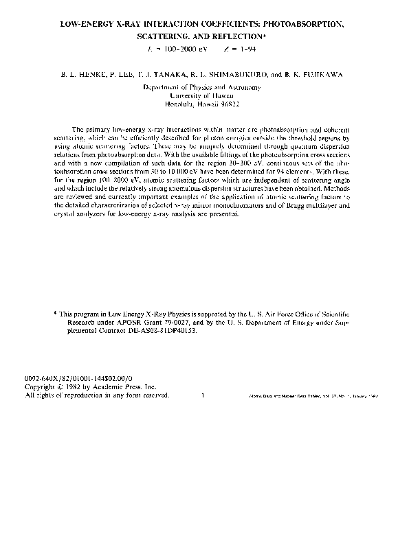 (PDF) Lowenergy xray interaction coefficients Photoabsorption