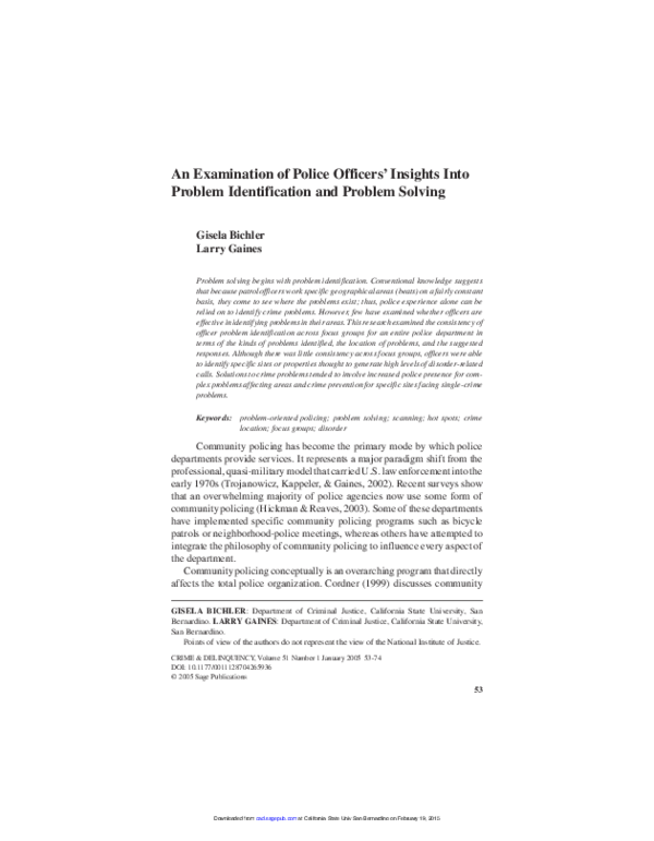 (PDF) An Examination of Police Officers' Insights Into Problem ...