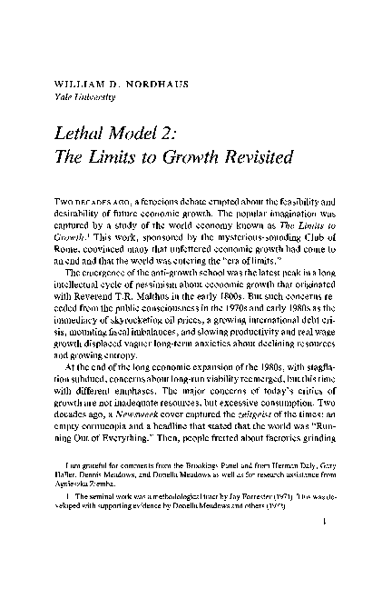 (PDF) Lethal Model 2: The Limits to Growth Revisited