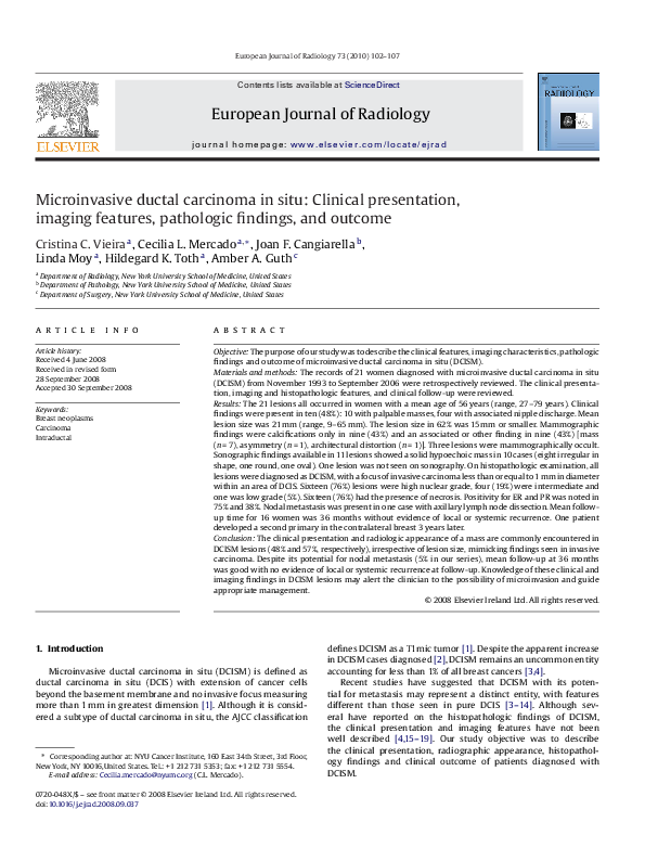 (PDF) Microinvasive ductal carcinoma in situ: Clinical presentation ...