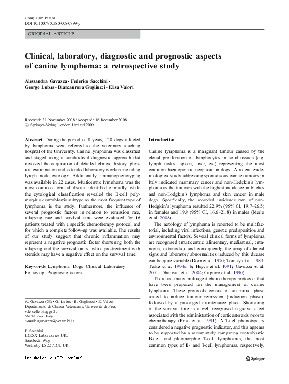 (PDF) Clinical, laboratory, diagnostic and prognostic aspects of canine ...