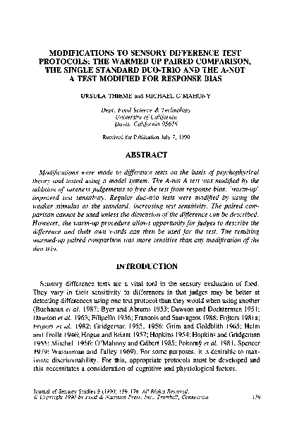 (PDF) MODIFICATIONS TO SENSORY DIFFERENCE TEST PROTOCOLS: THE WARMED UP ...