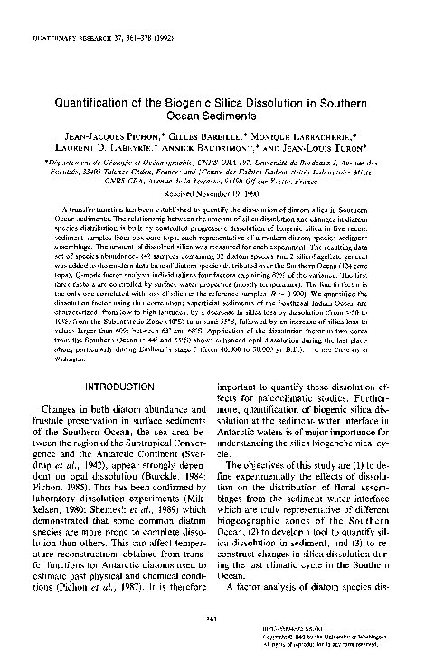 (PDF) Quantification of the biogenic silica dissolution in Southern ...