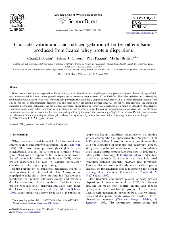 (PDF) Characterization and acid-induced gelation of butter oil ...