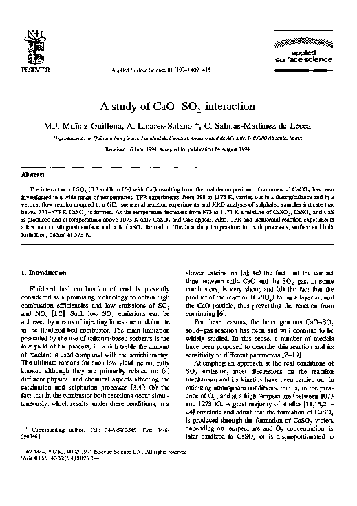 (PDF) A study of CaO-SO2 interaction