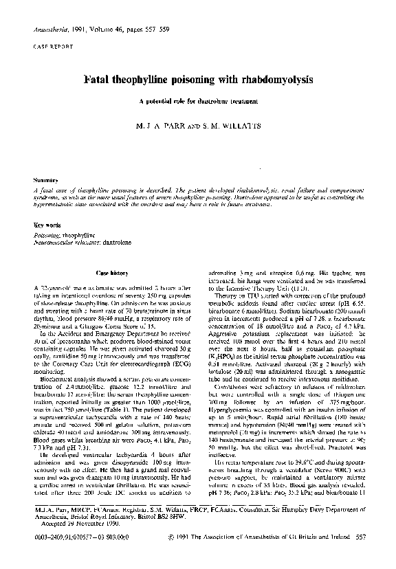 (PDF) Fatal theophylline poisoning with rhabdomyolysis J. Wight