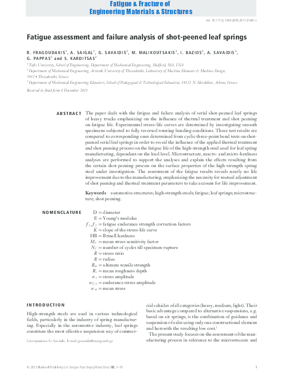 (PDF) Fatigue assessment and failure analysis of shotpeened leaf