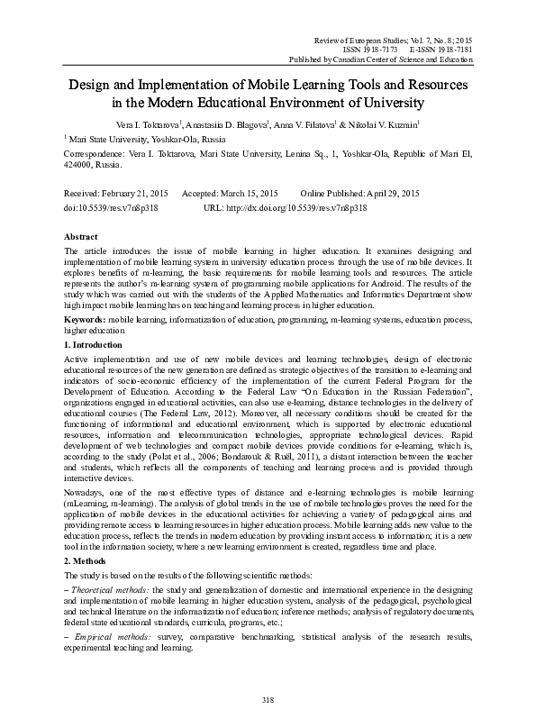(PDF) Design and Implementation of Mobile Learning Tools and Resources ...