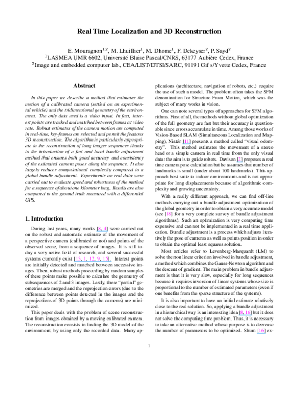 (PDF) Real Time Localization and 3D Reconstruction
