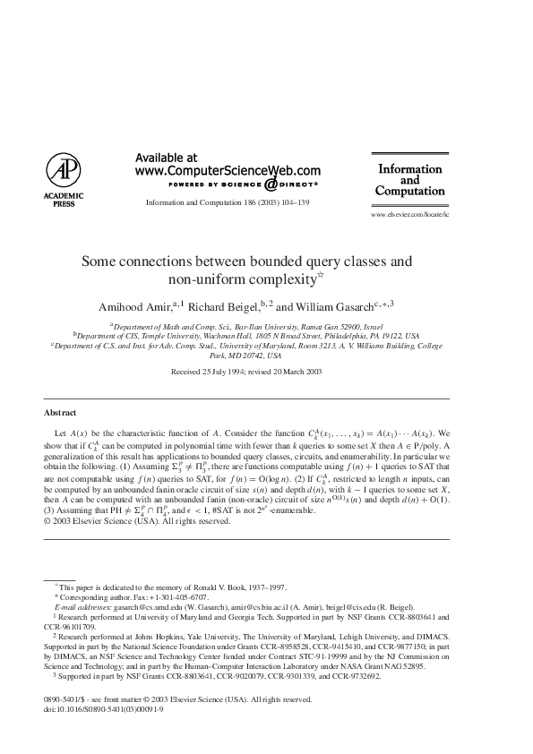 (PDF) Some connections between bounded query classes and non-uniform ...