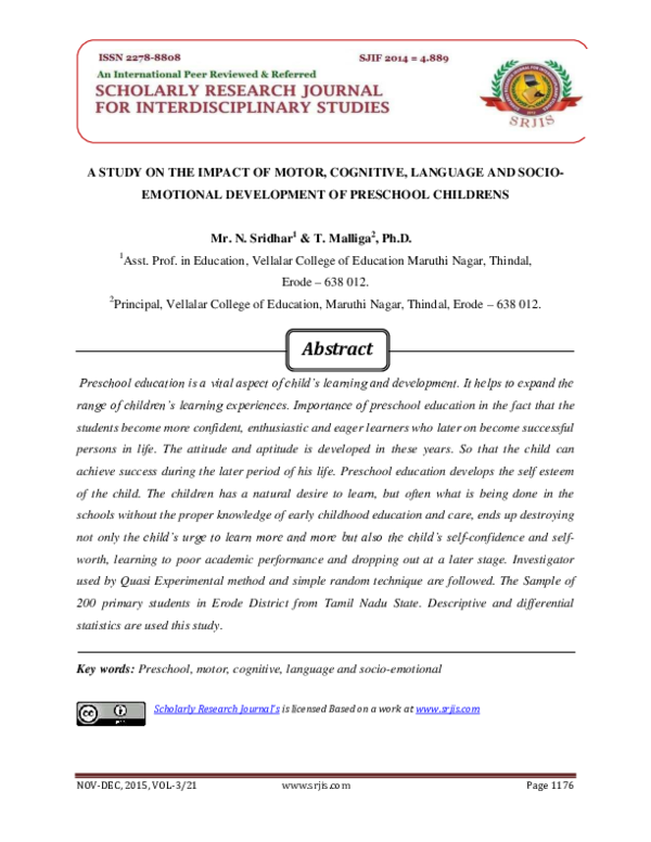 (PDF) A STUDY ON THE IMPACT OF MOTOR, COGNITIVE, LANGUAGE AND SOCIO ...