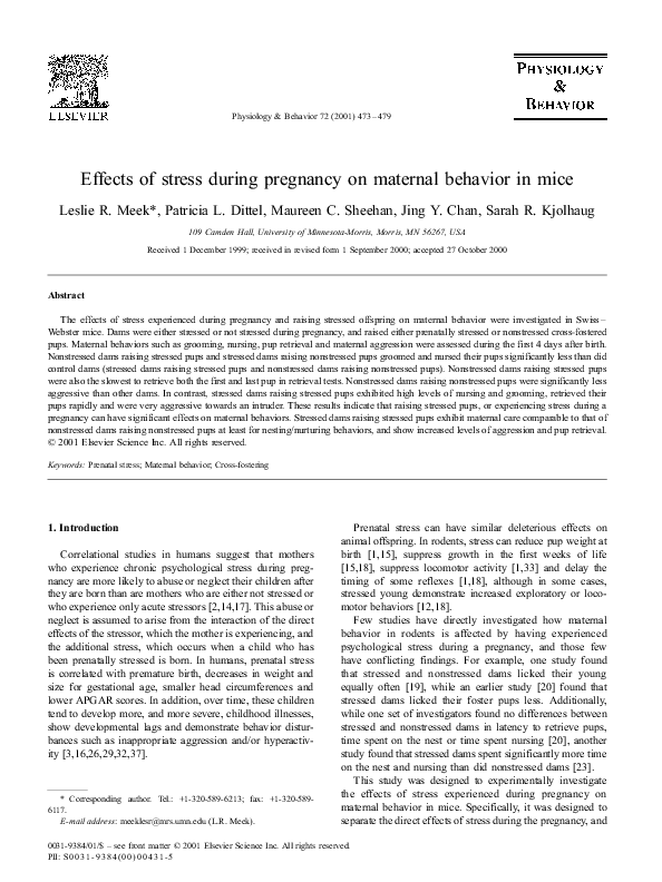 (PDF) Effects of stress during pregnancy on maternal behavior in mice