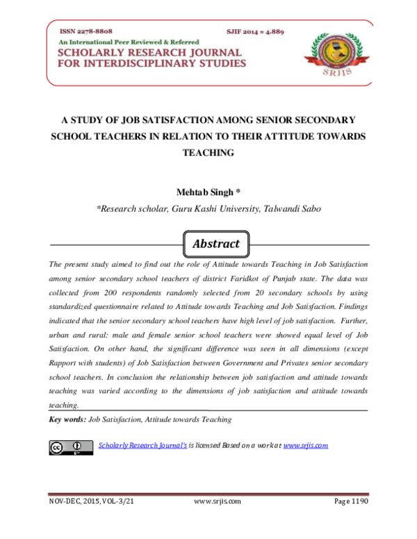 (PDF) A STUDY OF JOB SATISFACTION AMONG SENIOR SECONDARY SCHOOL ...