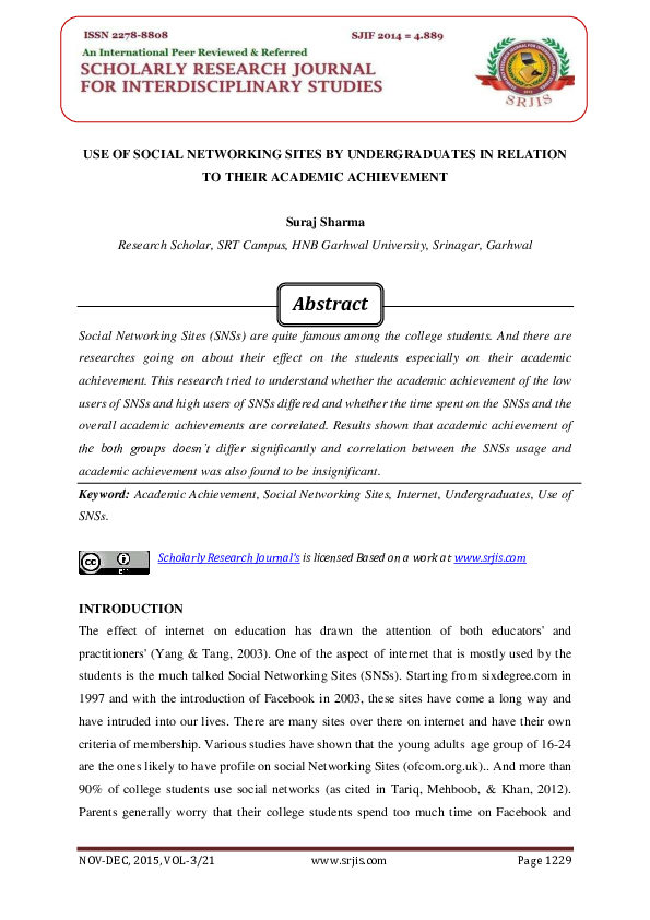 (PDF) USE OF SOCIAL NETWORKING SITES BY UNDERGRADUATES IN RELATION TO ...