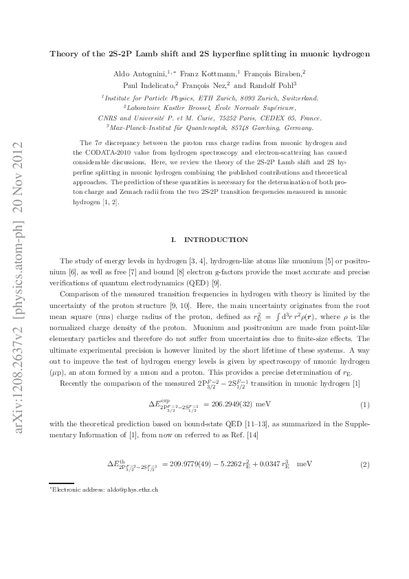 (PDF) Theory of the 2S–2P Lamb shift and 2S hyperfine splitting in ...