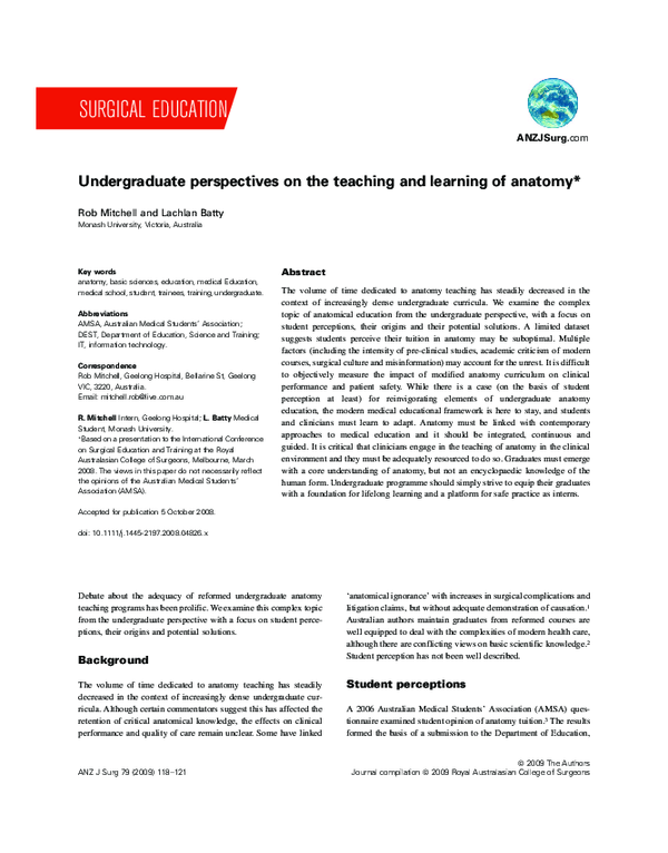 (PDF) Undergraduate perspectives on the teaching and learning of anatomy