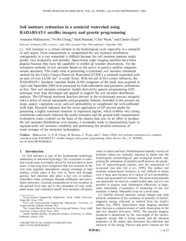(PDF) Soil moisture estimation in a semiarid watershed using RADARSAT-1 ...