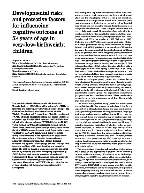 (PDF) Developmental risks and protective factors for influencing ...