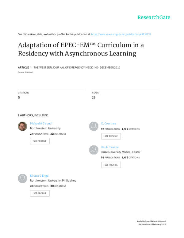 (PDF) Adaptation of EPEC-EM™ Curriculum in a Residency with ...