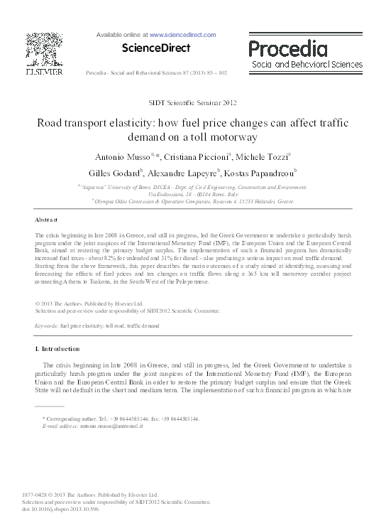 (PDF) Road Transport Elasticity: How Fuel Price Changes can Affect ...