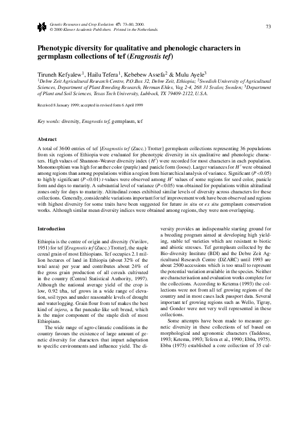 (PDF) Phenotypic diversity for qualitative and phenologic characters in ...