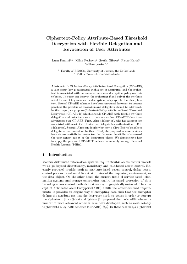 (PDF) CiphertextPolicy AttributeBased Threshold Decryption with