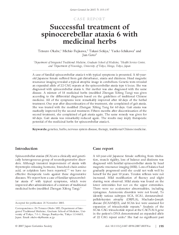 (PDF) Successful treatment of spinocerebellar ataxia 6 with medicinal herbs
