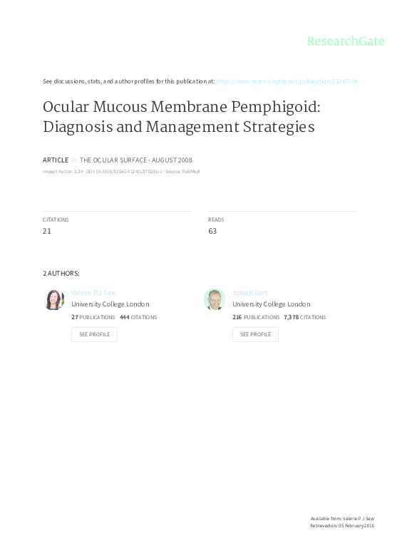 (PDF) Ocular Mucous Membrane Pemphigoid: Current State of ...