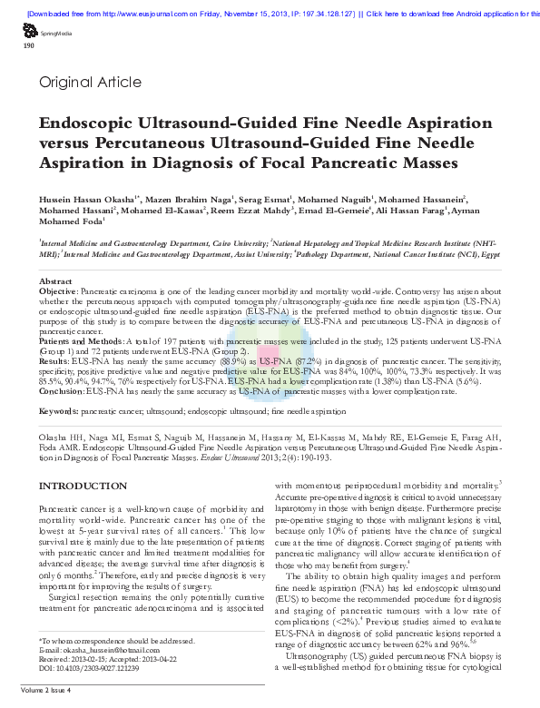 (PDF) Endoscopic Ultrasound-Guided Fine Needle Aspiration versus ...