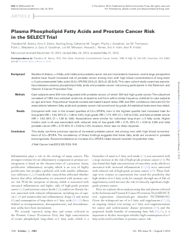 (PDF) Plasma Phospholipid Fatty Acids and Prostate Cancer Risk in the ...