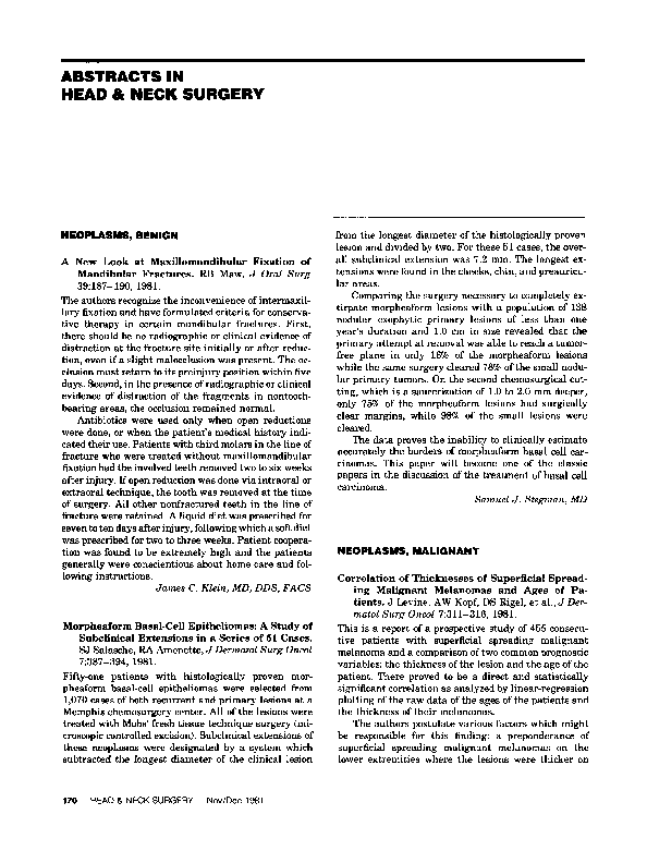 (PDF) Abstracts in head & neck surgery