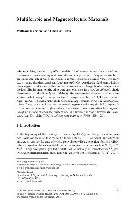(PDF) Multiferroic and magnetoelectric materials