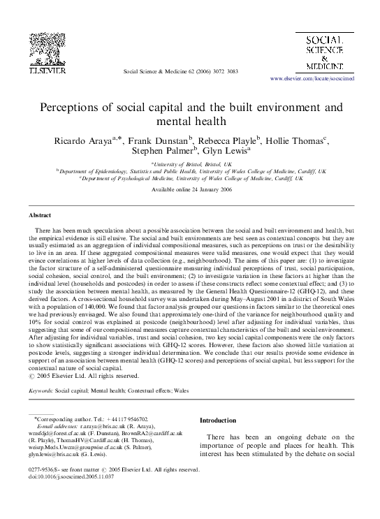 (PDF) Perceptions of social capital and the built environment and ...