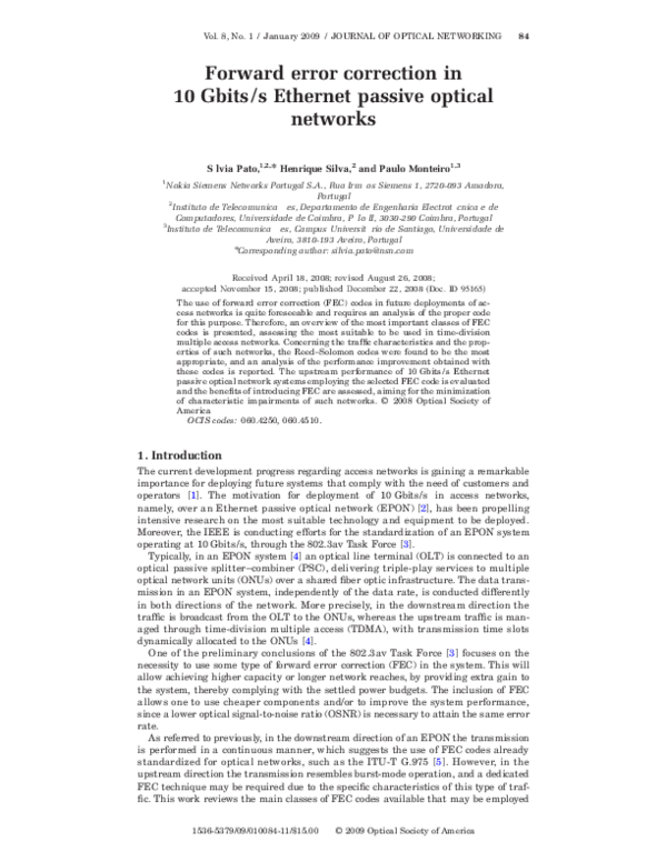 (PDF) Forward error correction in 10 Gbits/s Ethernet passive optical ...