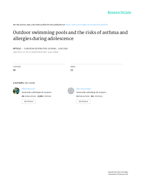 (PDF) Outdoor swimming pools and the risks of asthma and allergies during adolescence Marc