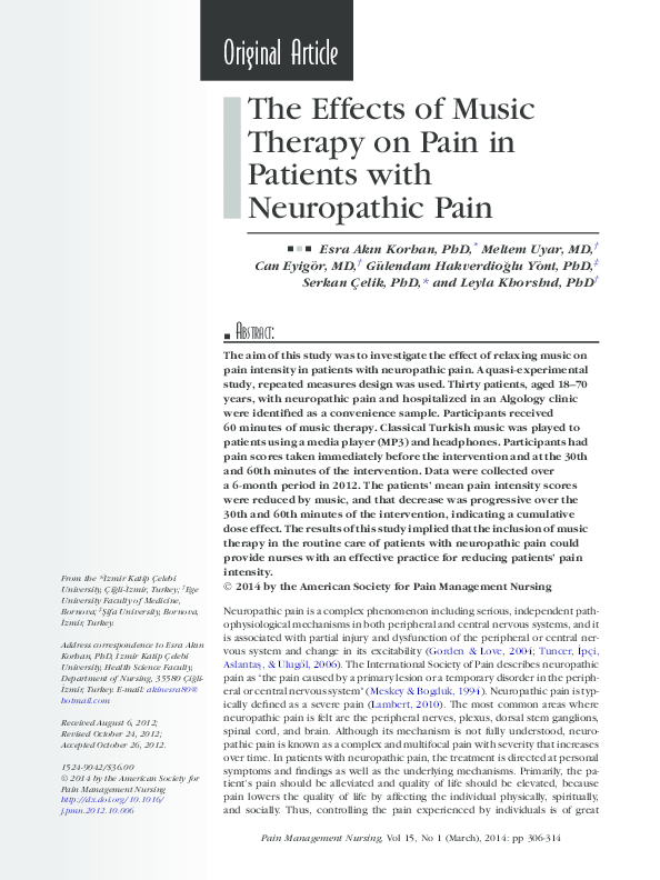(PDF) The Effects of Music Therapy on Pain in Patients with Neuropathic ...